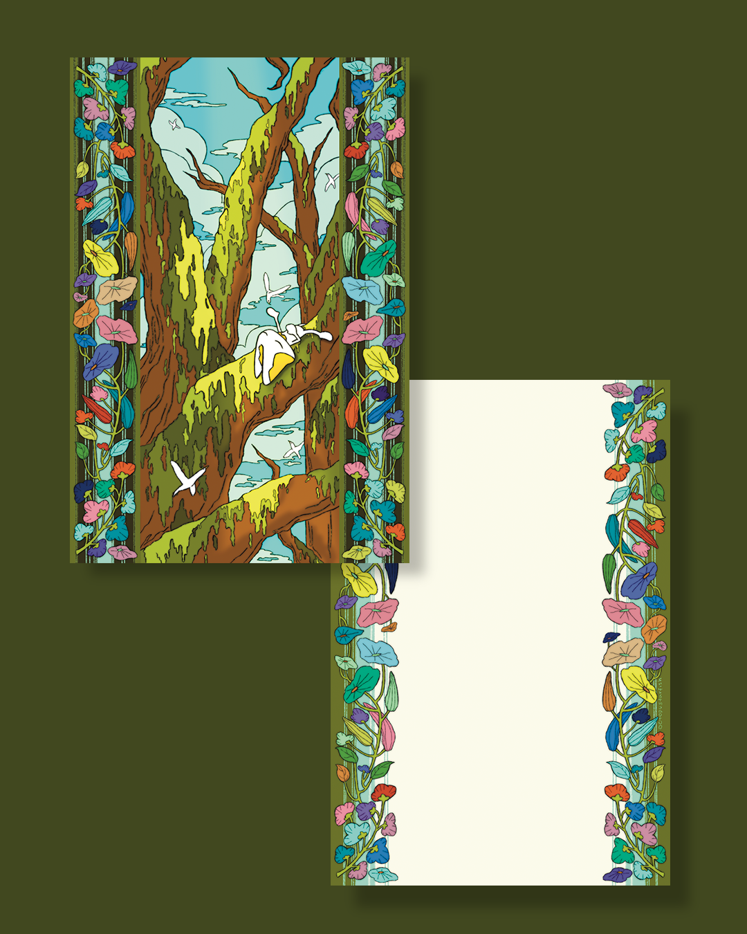 Mossy Moss and Bird – Art Postcard