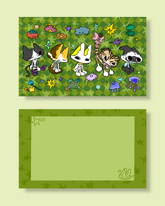 Moss and cats blue&green postcard
