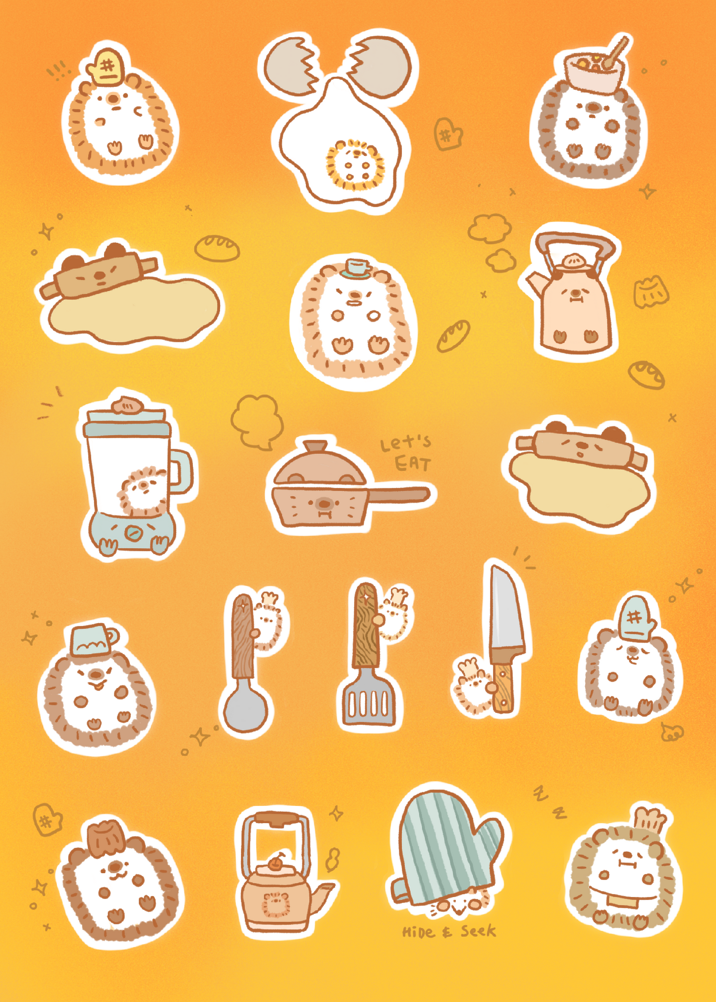 Hedgehog Chef Stickersheet